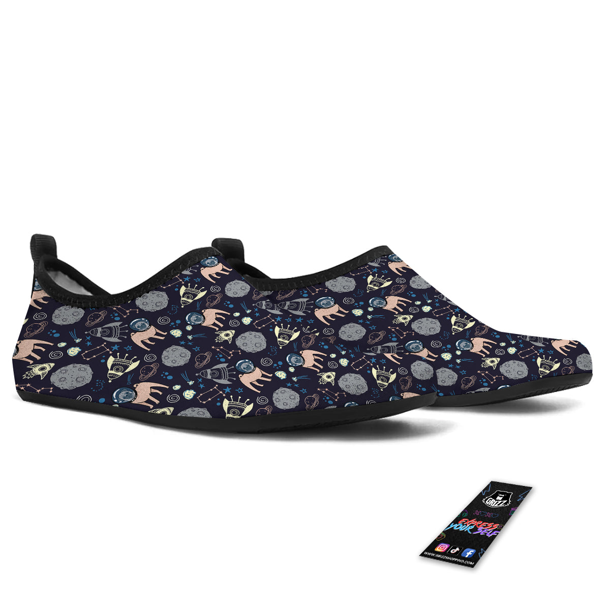 Pug And Astronaut In The Space Print Pattern Water Shoes-grizzshop