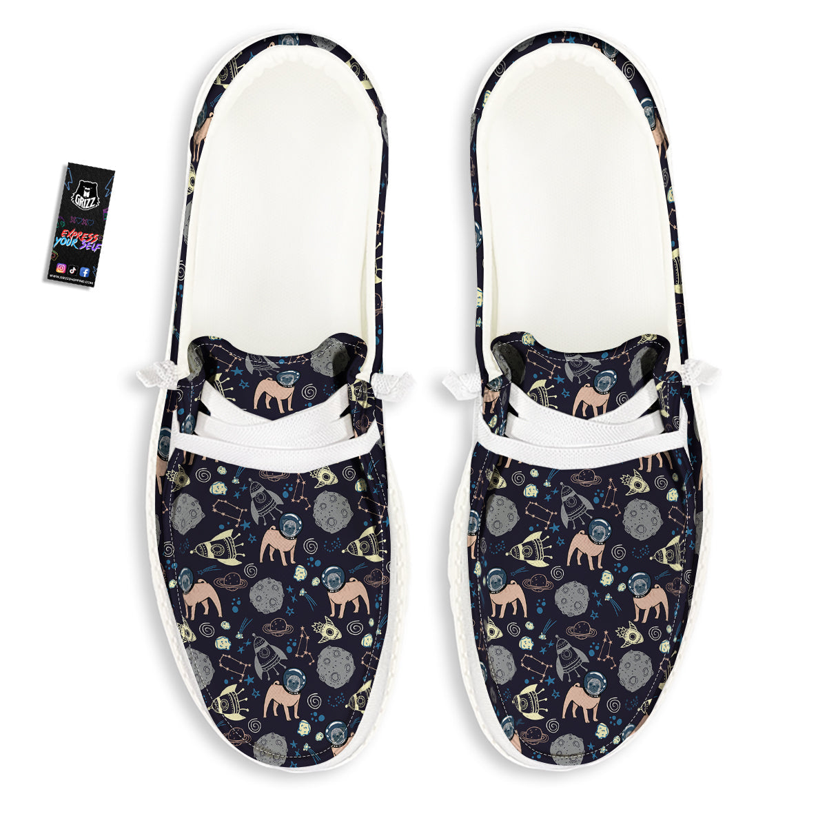 Pug And Astronaut In The Space Print Pattern White Loafers-grizzshop