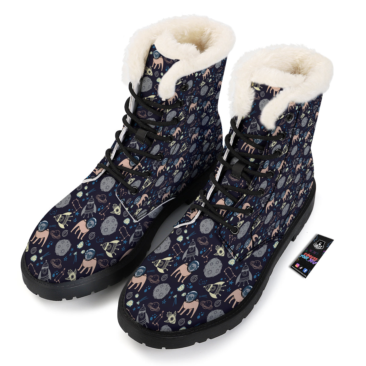 Pug And Astronaut In The Space Print Pattern Winter Boots-grizzshop