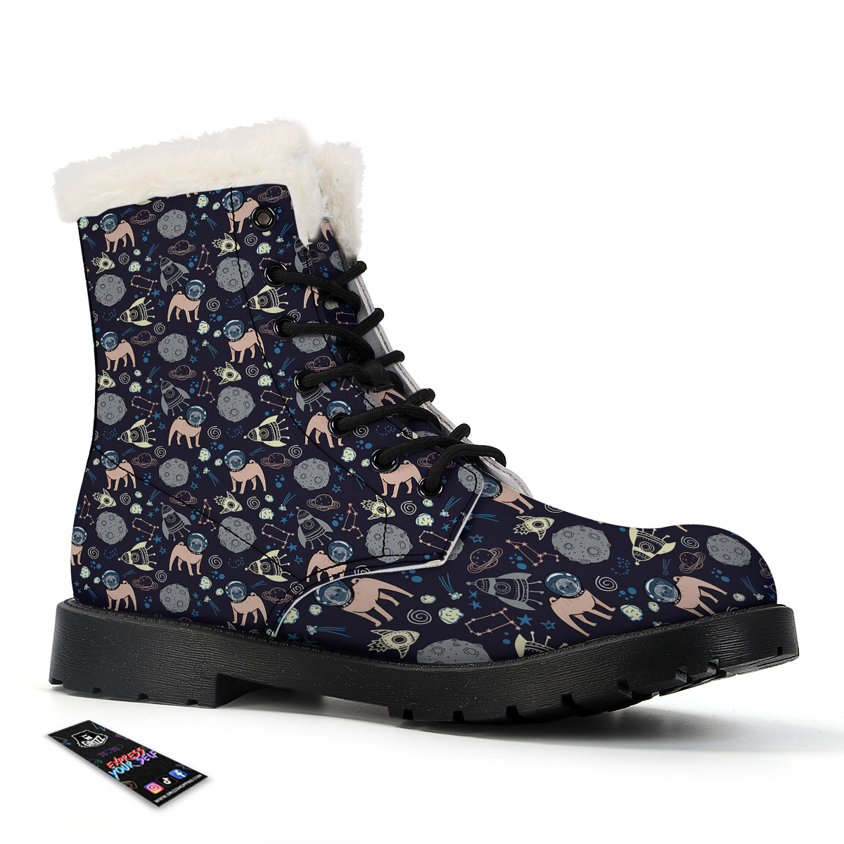 Pug And Astronaut In The Space Print Pattern Winter Boots-grizzshop