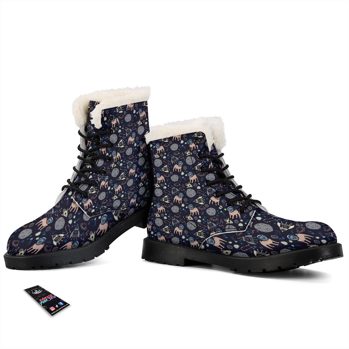Pug And Astronaut In The Space Print Pattern Winter Boots-grizzshop