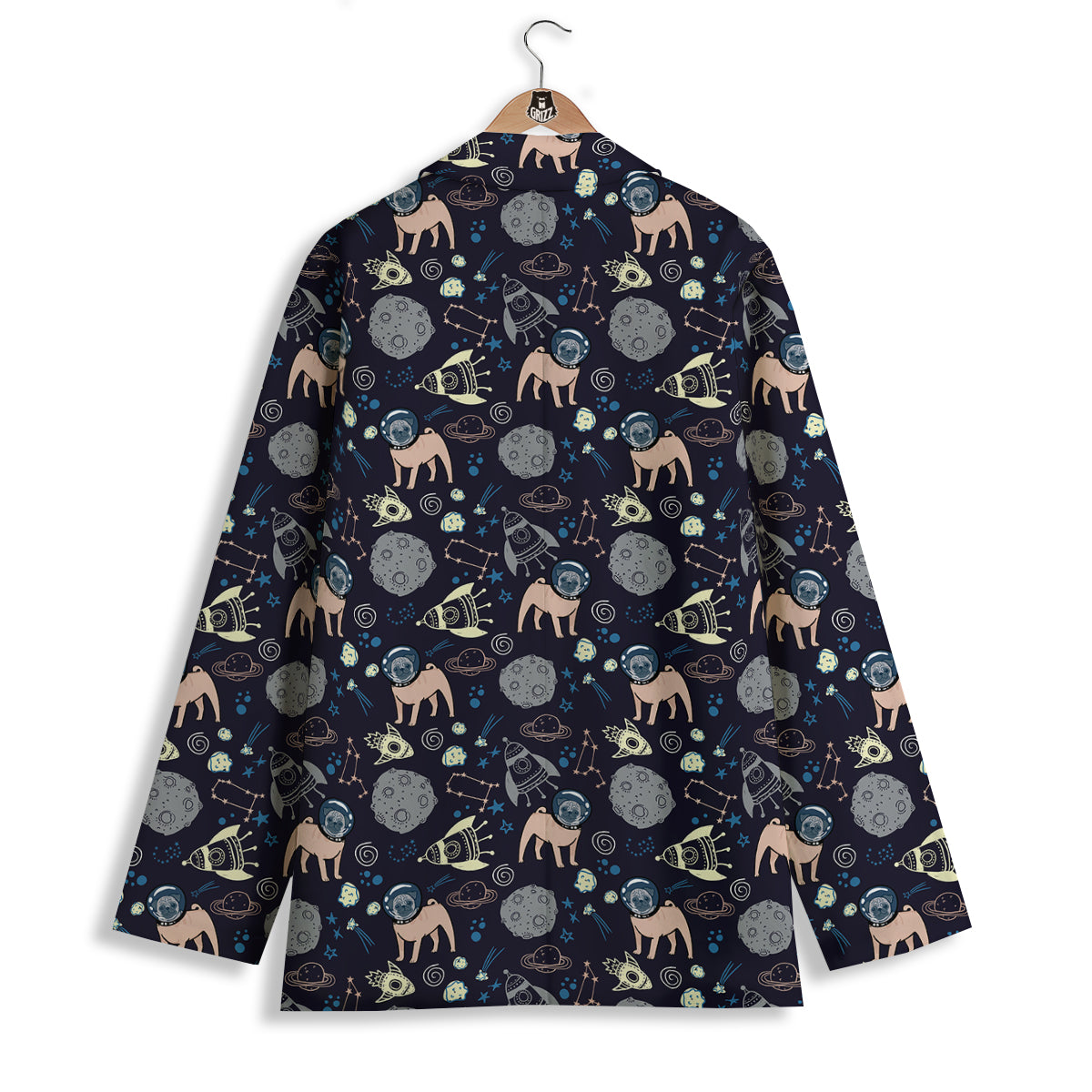 Pug And Astronaut In The Space Print Pattern Women's Blazer-grizzshop