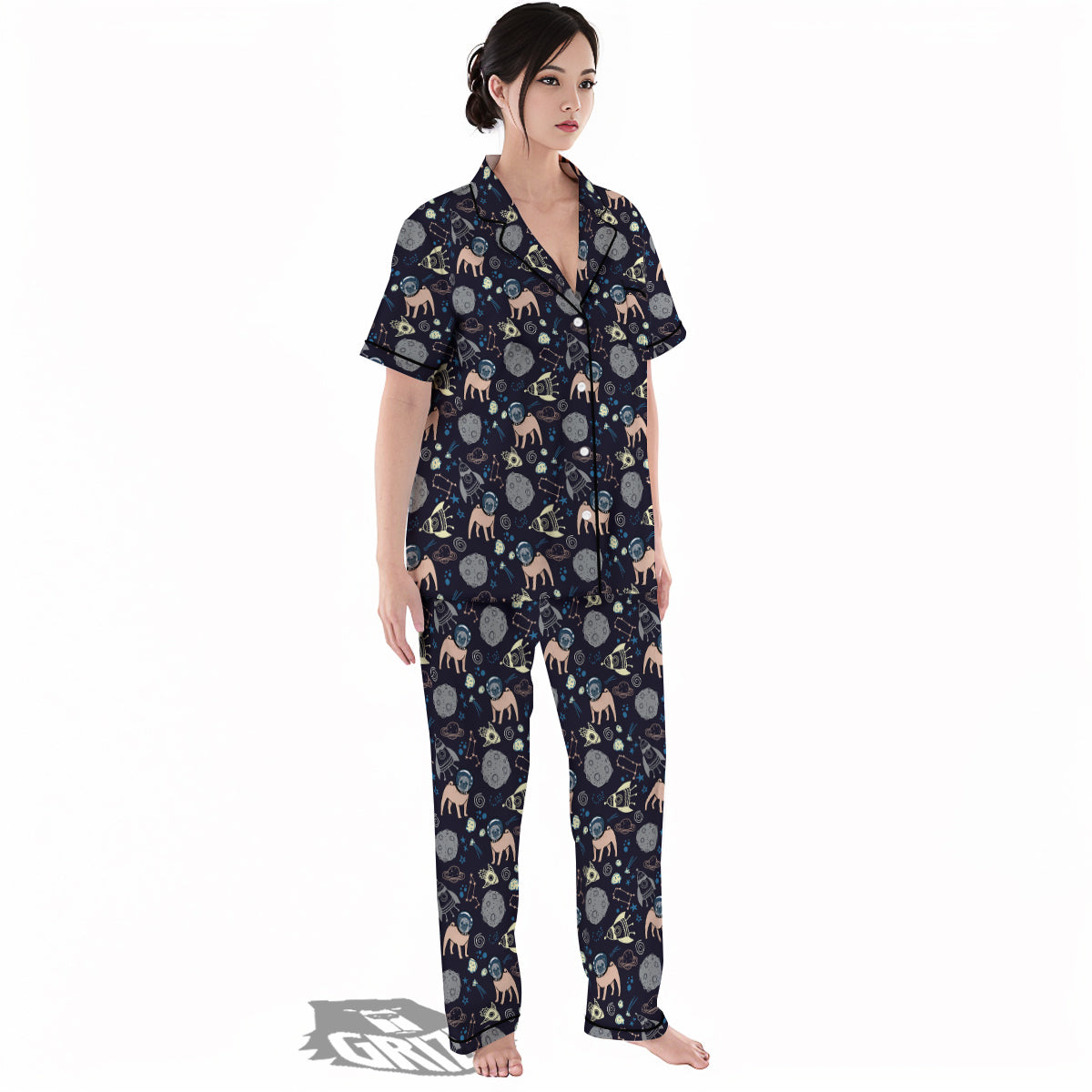 Pug And Astronaut In The Space Print Pattern Women's Pajamas Set-grizzshop