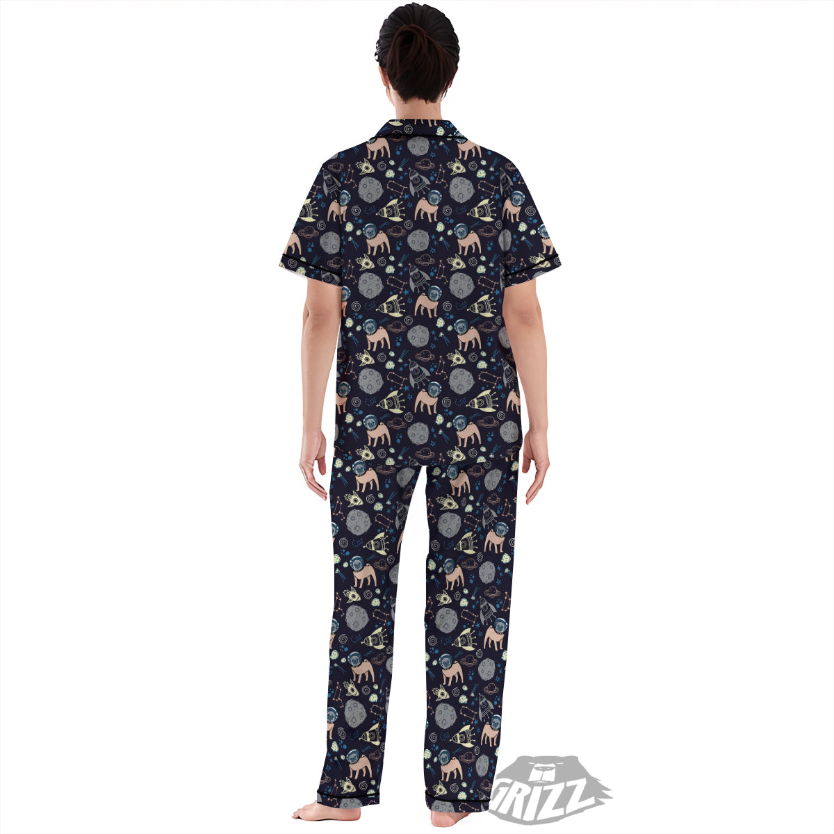 Pug And Astronaut In The Space Print Pattern Women's Pajamas Set-grizzshop