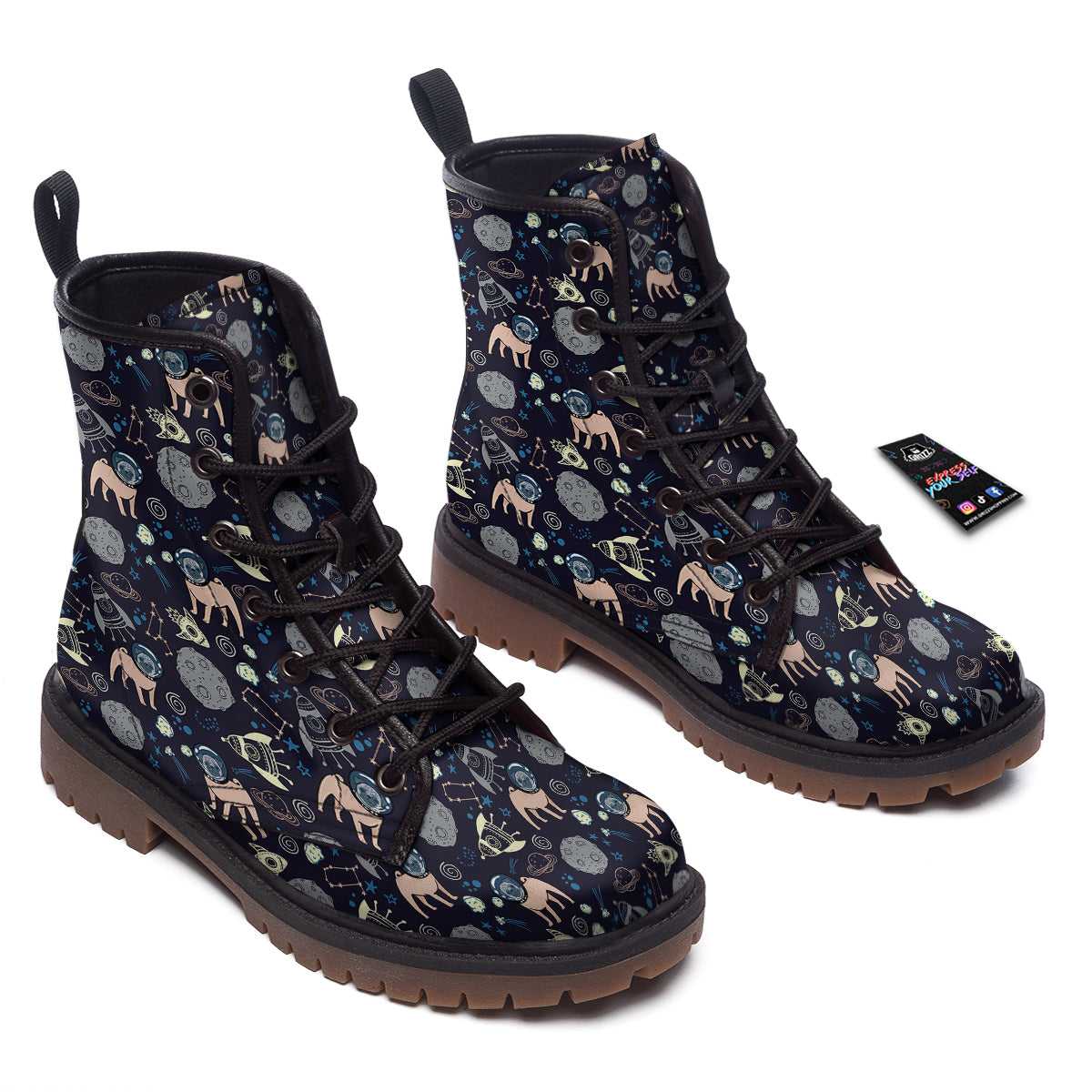 Pug And Astronaut In The Space Print Pattern Work Boots-grizzshop