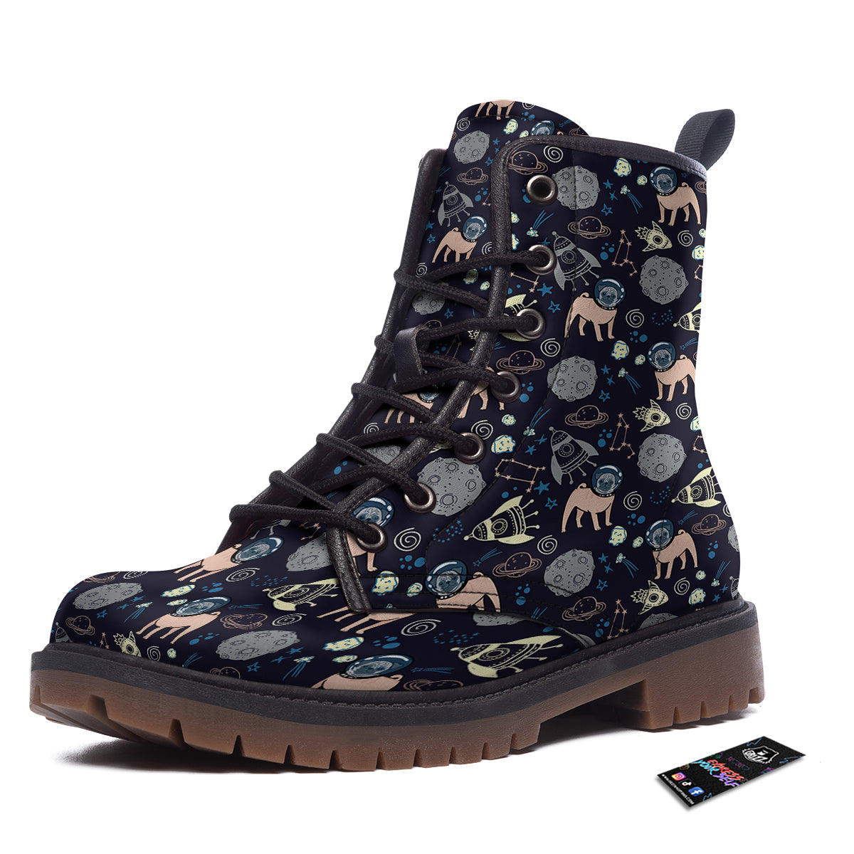 Pug And Astronaut In The Space Print Pattern Work Boots-grizzshop