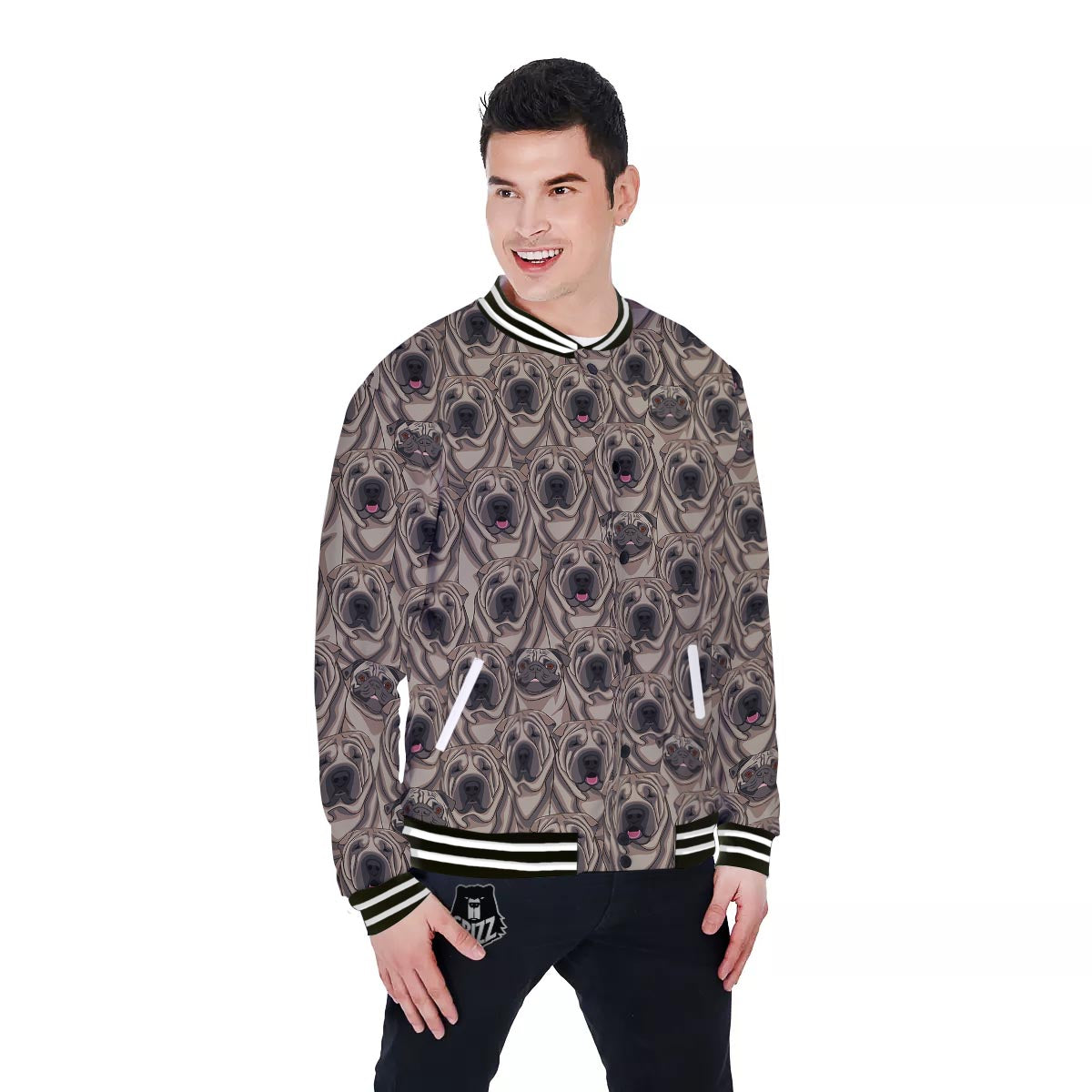 Pug And Shar Pei Print Pattern Baseball Jacket-grizzshop