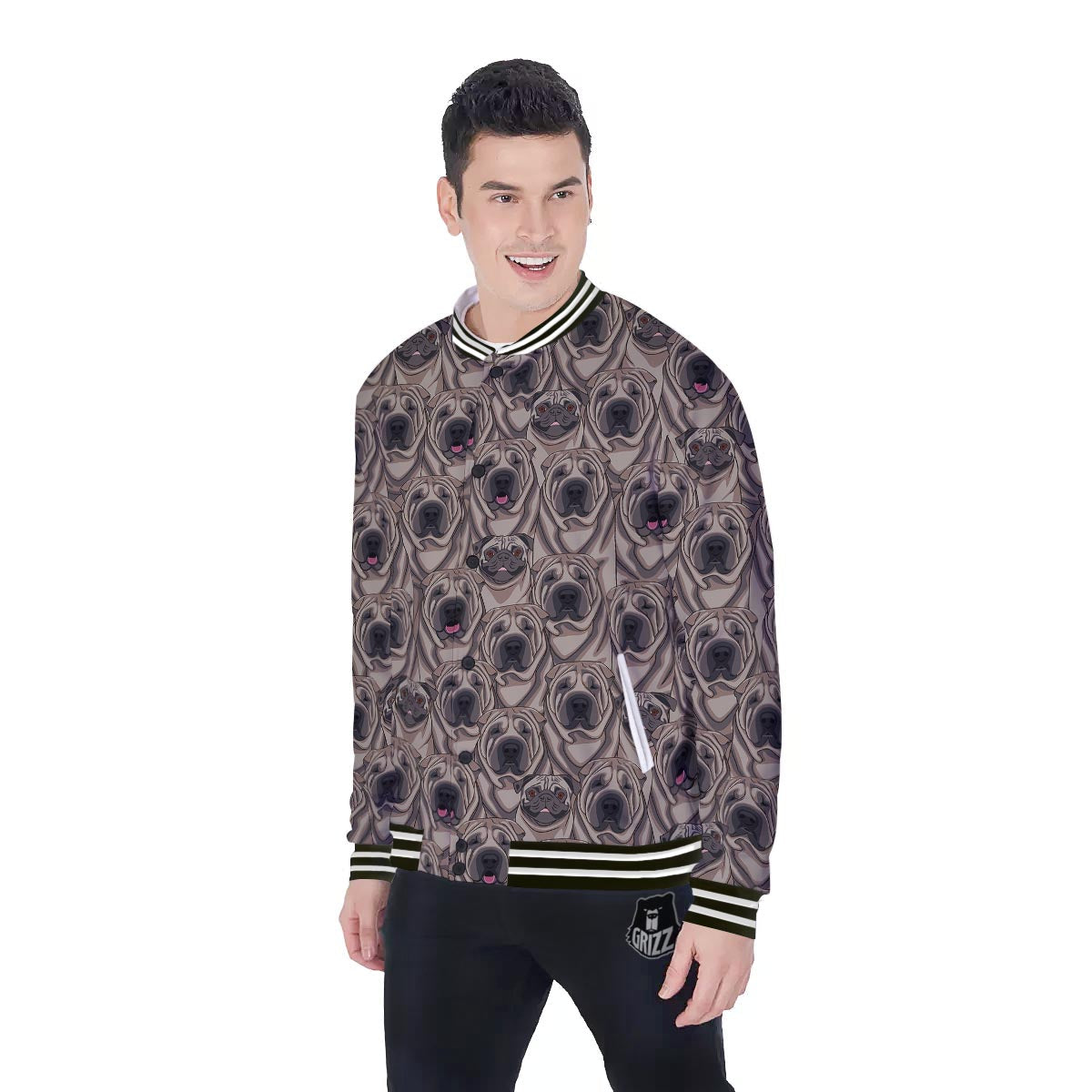 Pug And Shar Pei Print Pattern Baseball Jacket-grizzshop