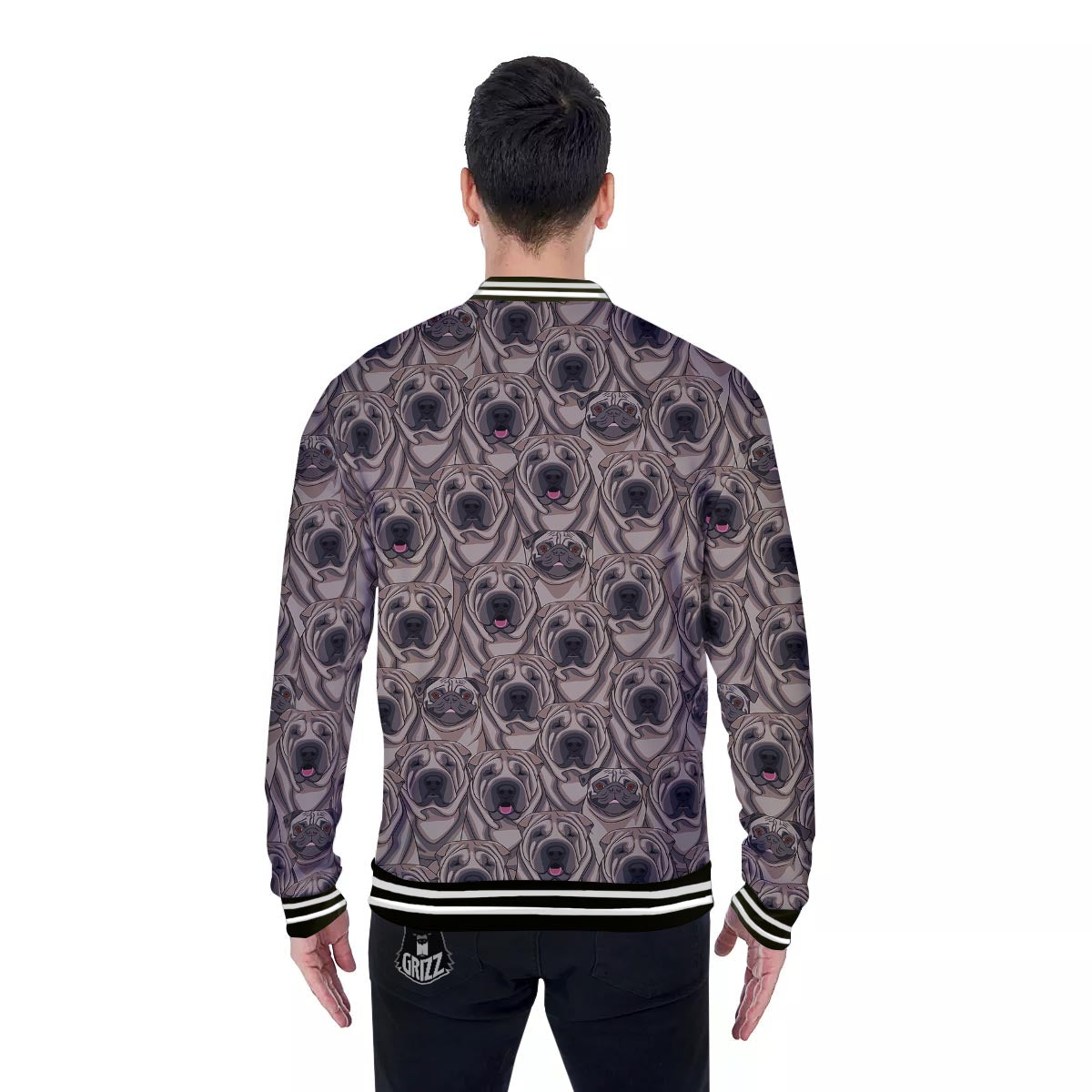 Pug And Shar Pei Print Pattern Baseball Jacket-grizzshop