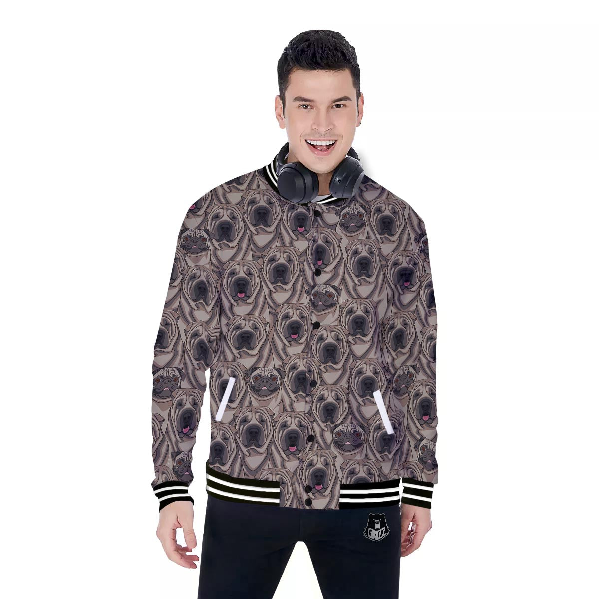 Pug And Shar Pei Print Pattern Baseball Jacket-grizzshop