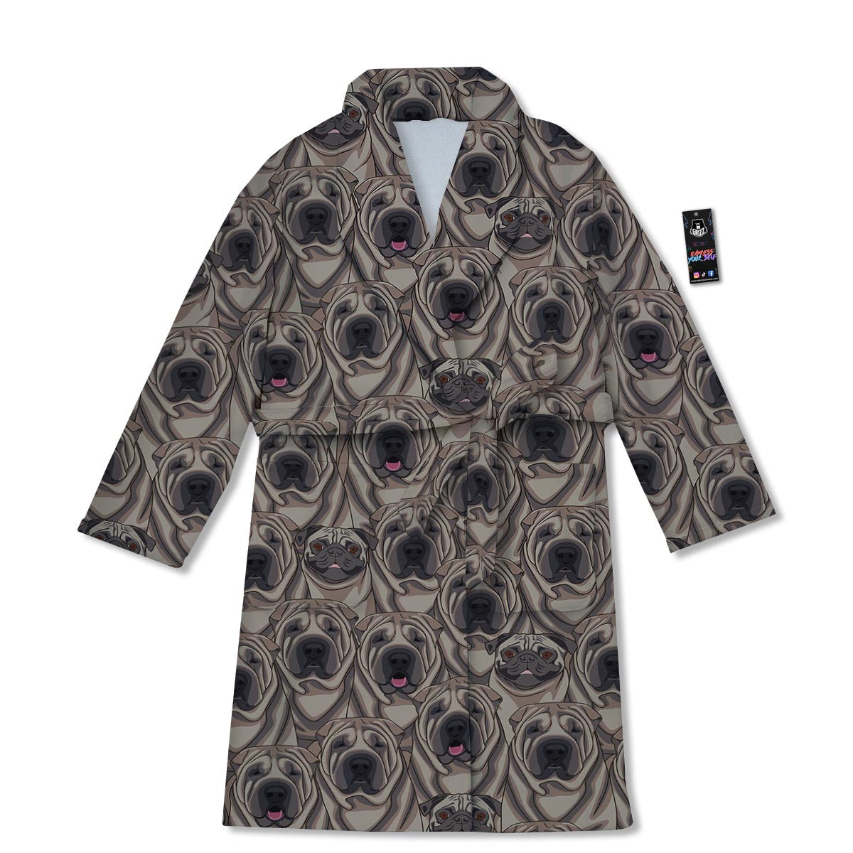 Pug And Shar Pei Print Pattern Bathrobe-grizzshop