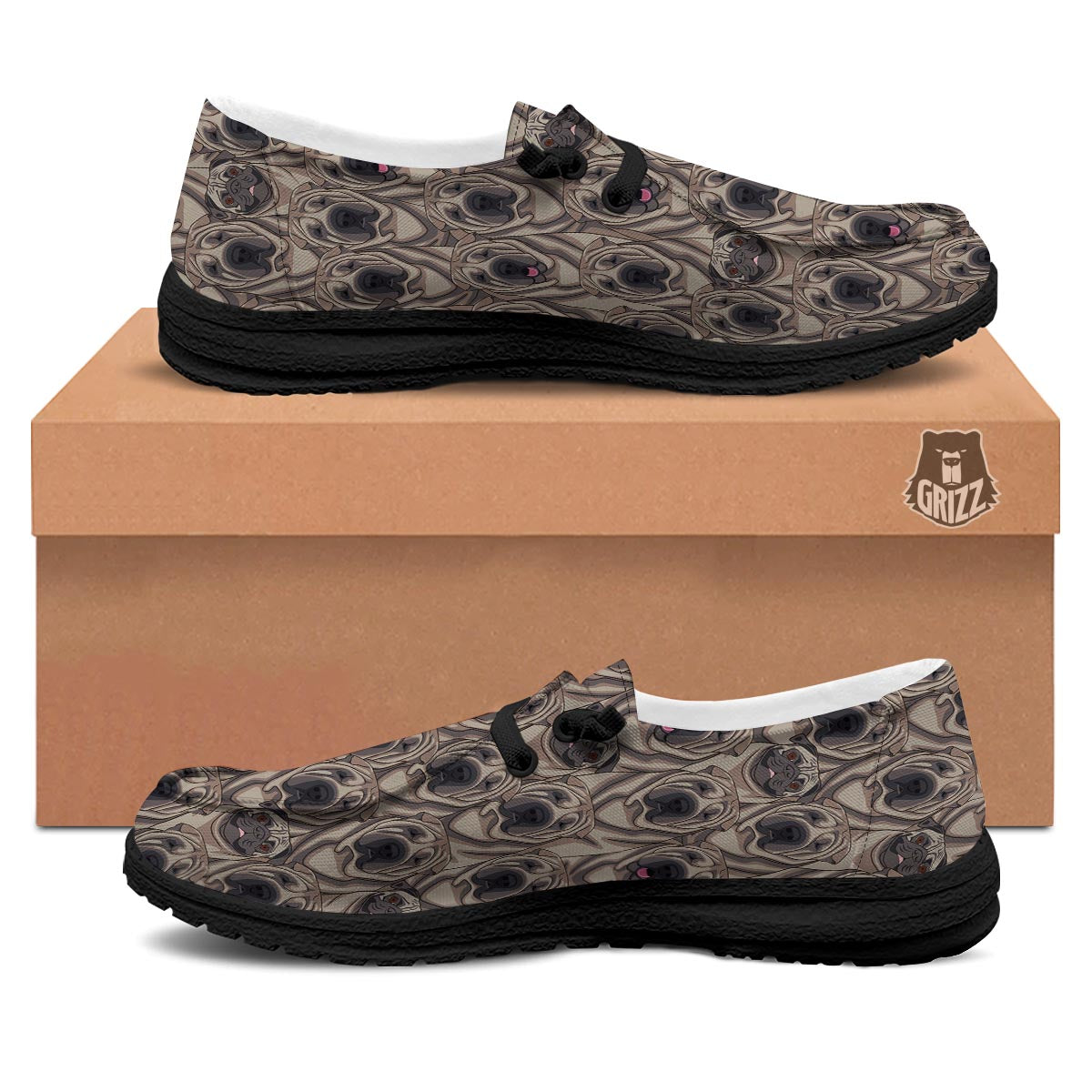 Pug And Shar Pei Print Pattern Black Loafers-grizzshop