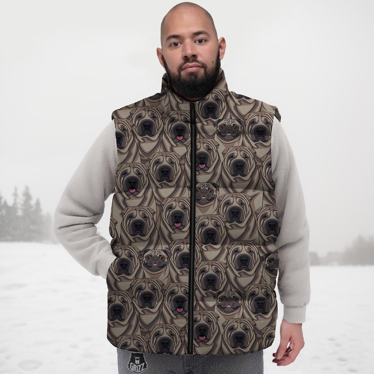 Pug And Shar Pei Print Pattern Down Vest