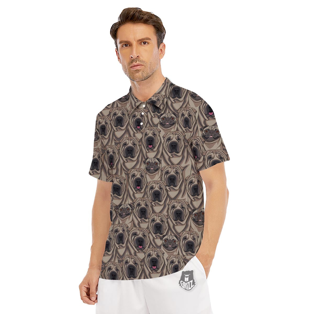 Pug And Shar Pei Print Pattern Men's Golf Shirts-grizzshop
