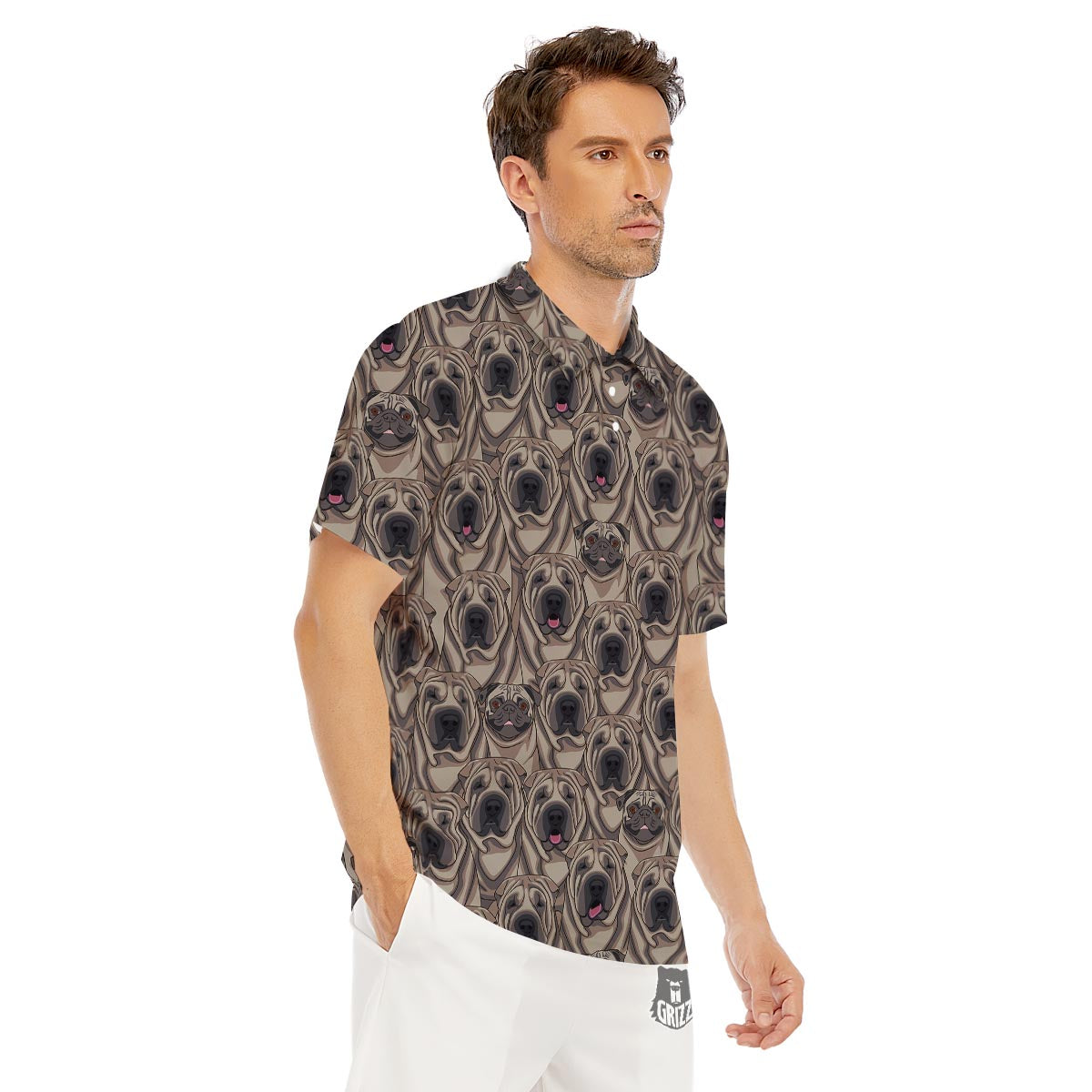 Pug And Shar Pei Print Pattern Men's Golf Shirts-grizzshop