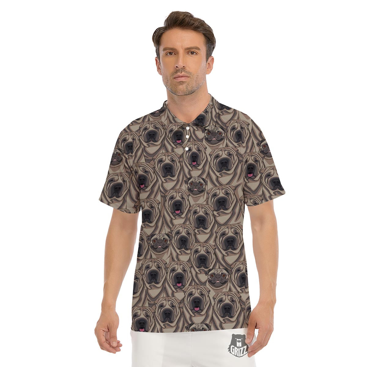 Pug And Shar Pei Print Pattern Men's Golf Shirts-grizzshop