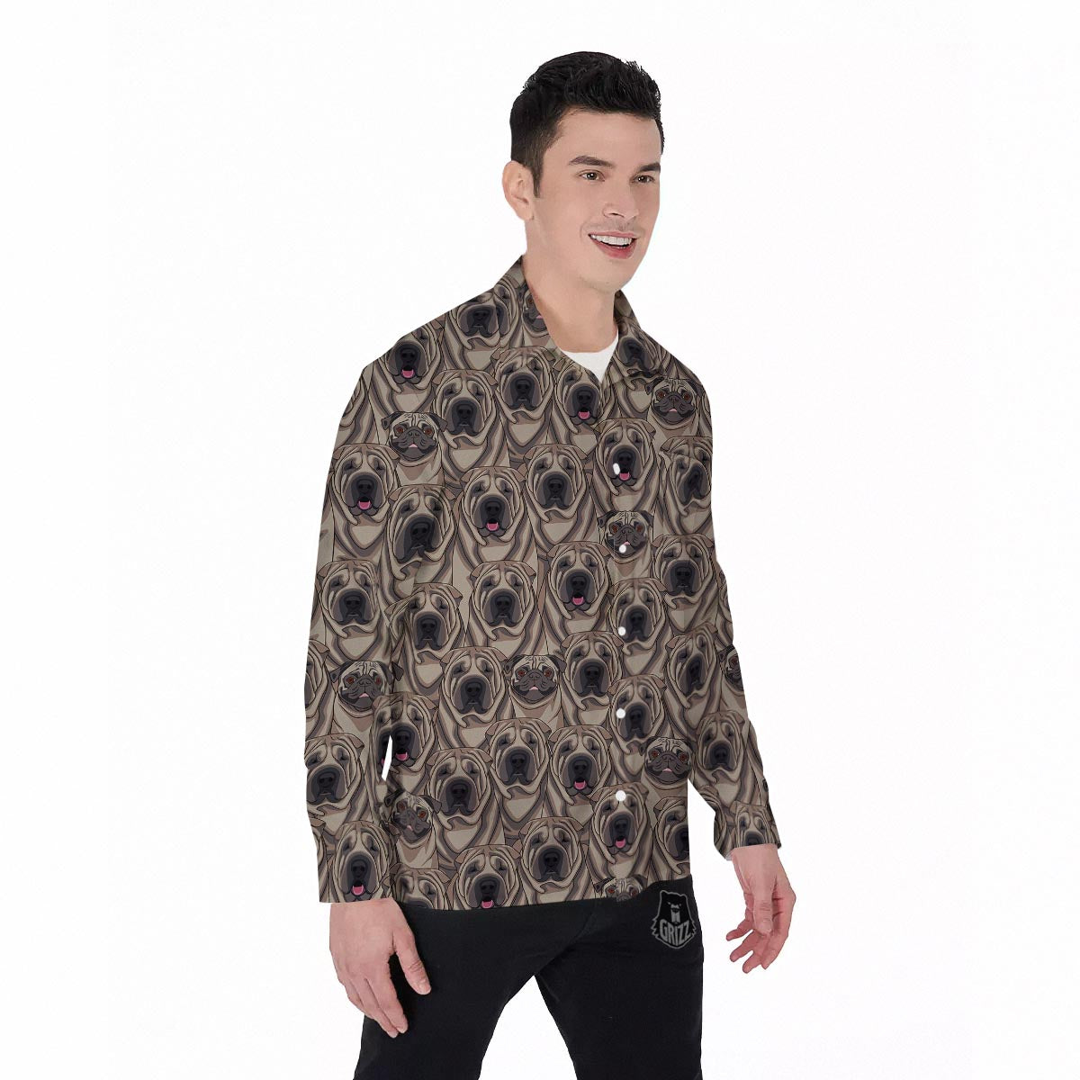 Pug And Shar Pei Print Pattern Men's Long Sleeve Shirts-grizzshop