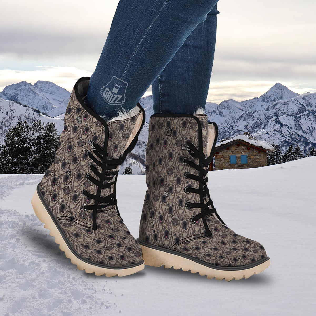 Pug And Shar Pei Print Pattern Snow Boots-grizzshop