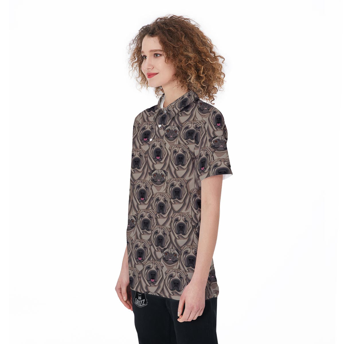 Pug And Shar Pei Print Pattern Women's Golf Shirts-grizzshop
