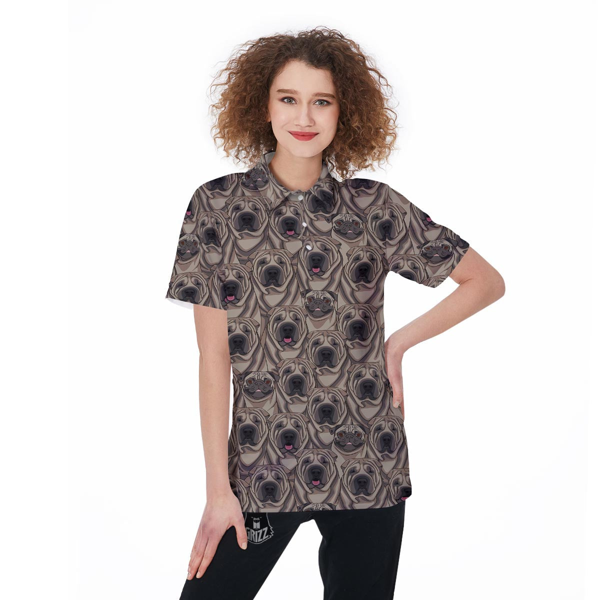 Pug And Shar Pei Print Pattern Women's Golf Shirts-grizzshop