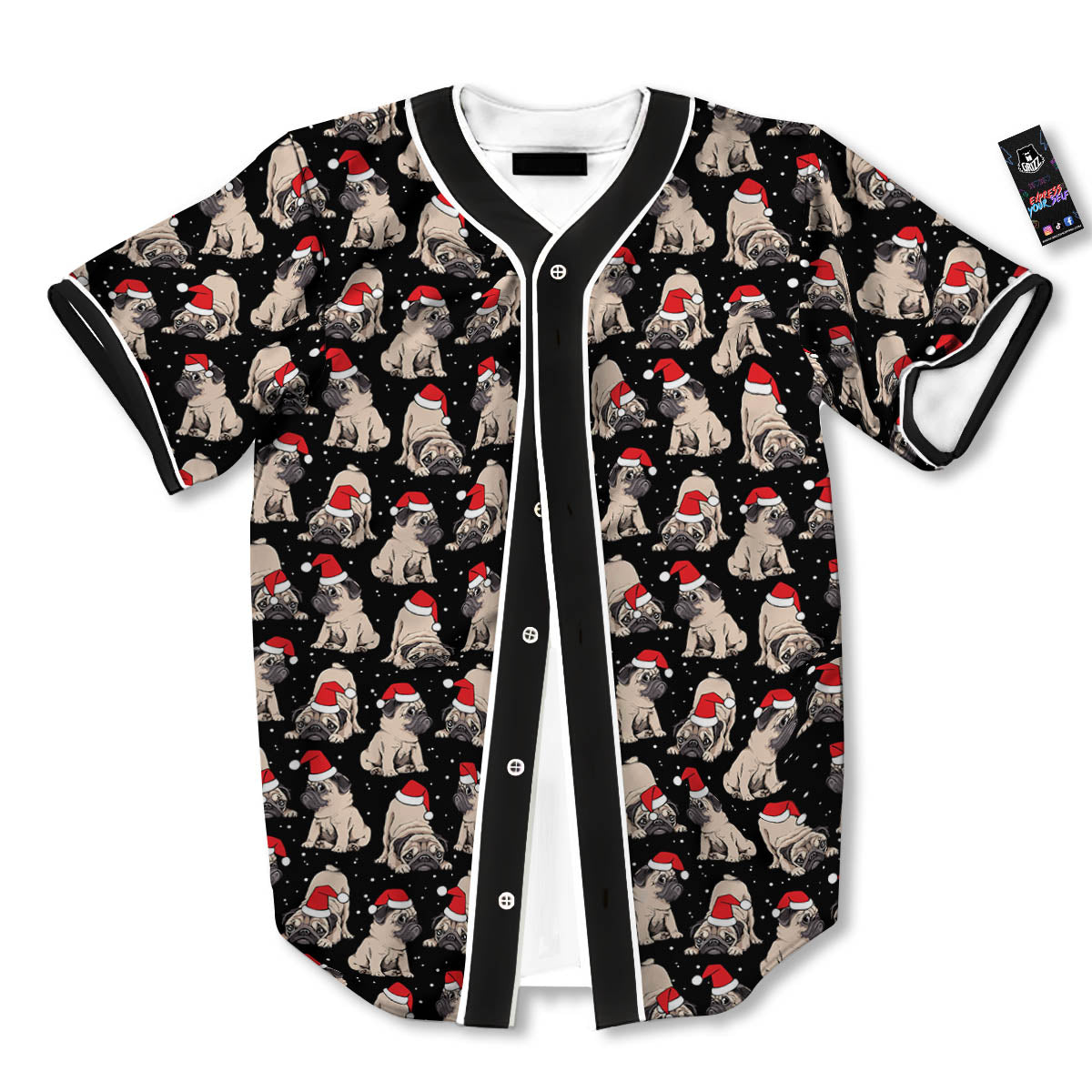 Pug Christmas Santa Print Pattern Baseball Jersey-grizzshop