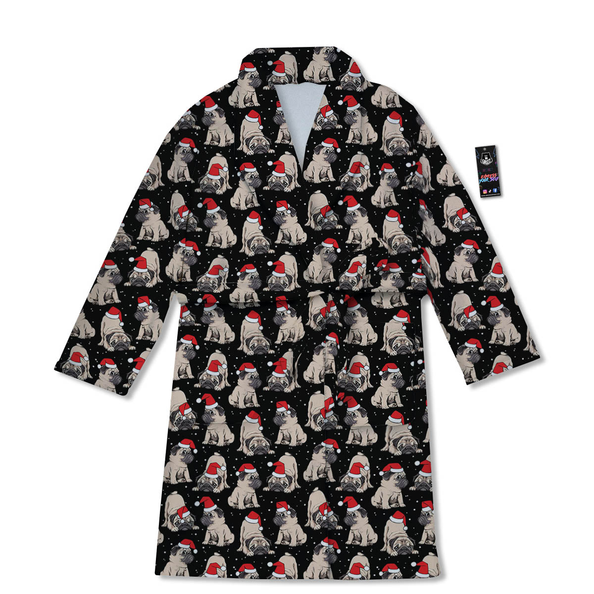 Pug Christmas Santa Print Pattern Bathrobe-grizzshop