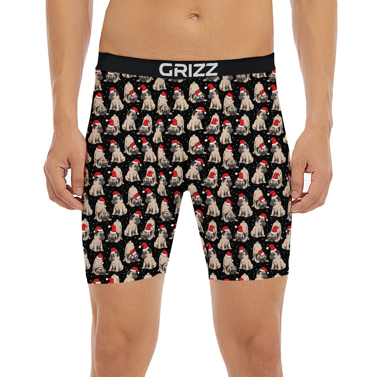 Pug Christmas Santa Print Pattern Boxer Briefs-grizzshop