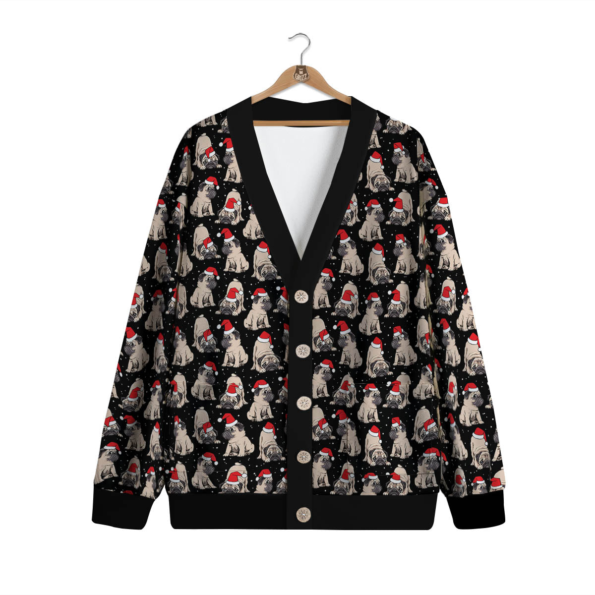 Pug Christmas Santa Print Pattern Cardigan-grizzshop