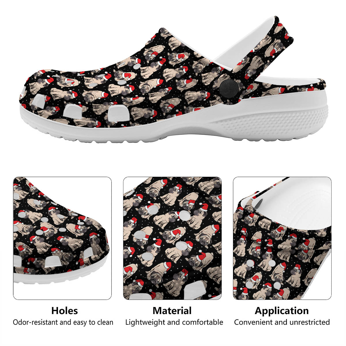 Pug Christmas Santa Print Pattern Clog-grizzshop
