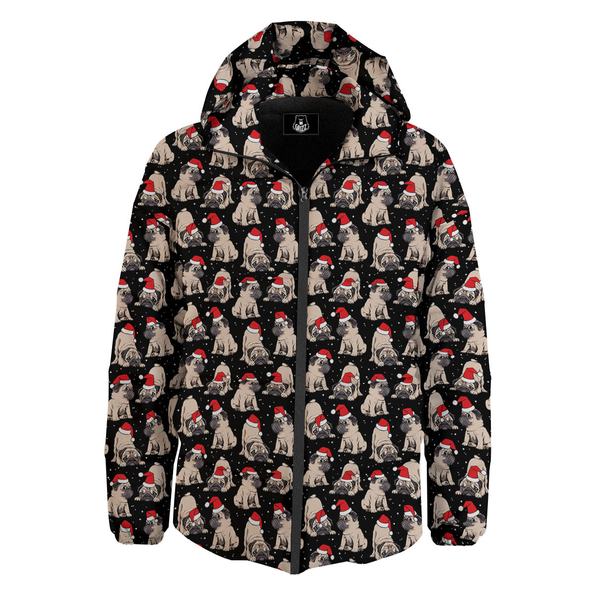 Pug Christmas Santa Print Pattern Down Jacket-grizzshop