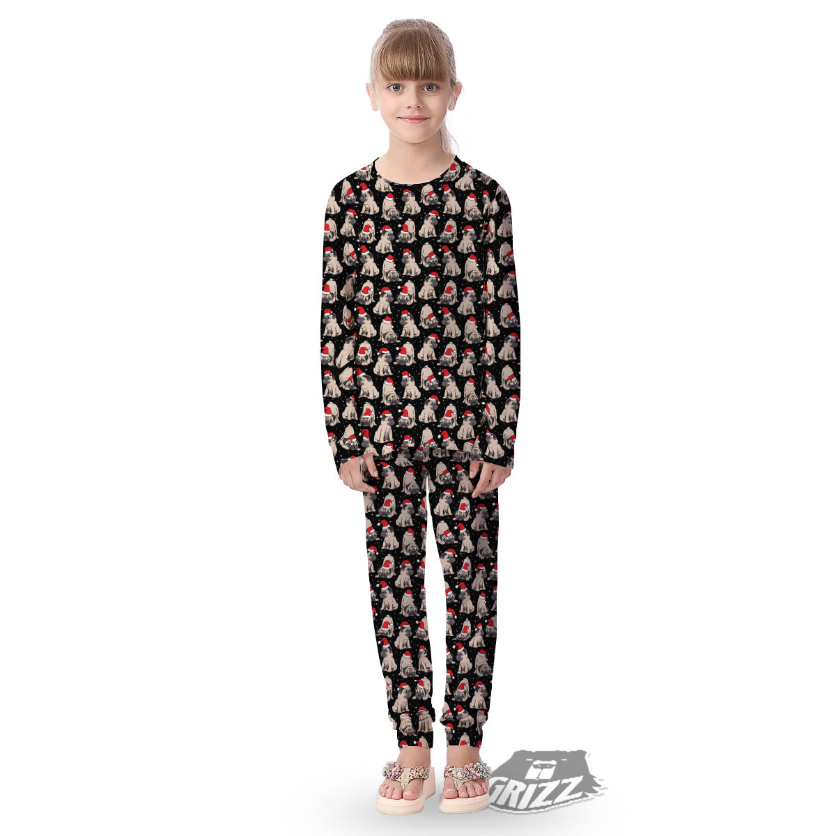 Pug Christmas Santa Print Pattern Kid's Pajamas-grizzshop