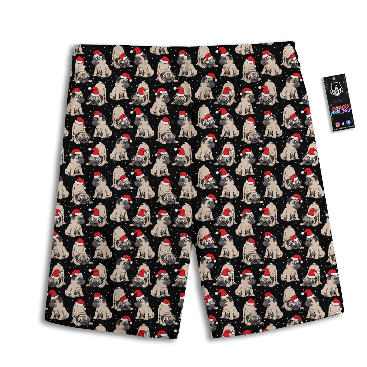 Pug Christmas Santa Print Pattern Men's Athletic Shorts