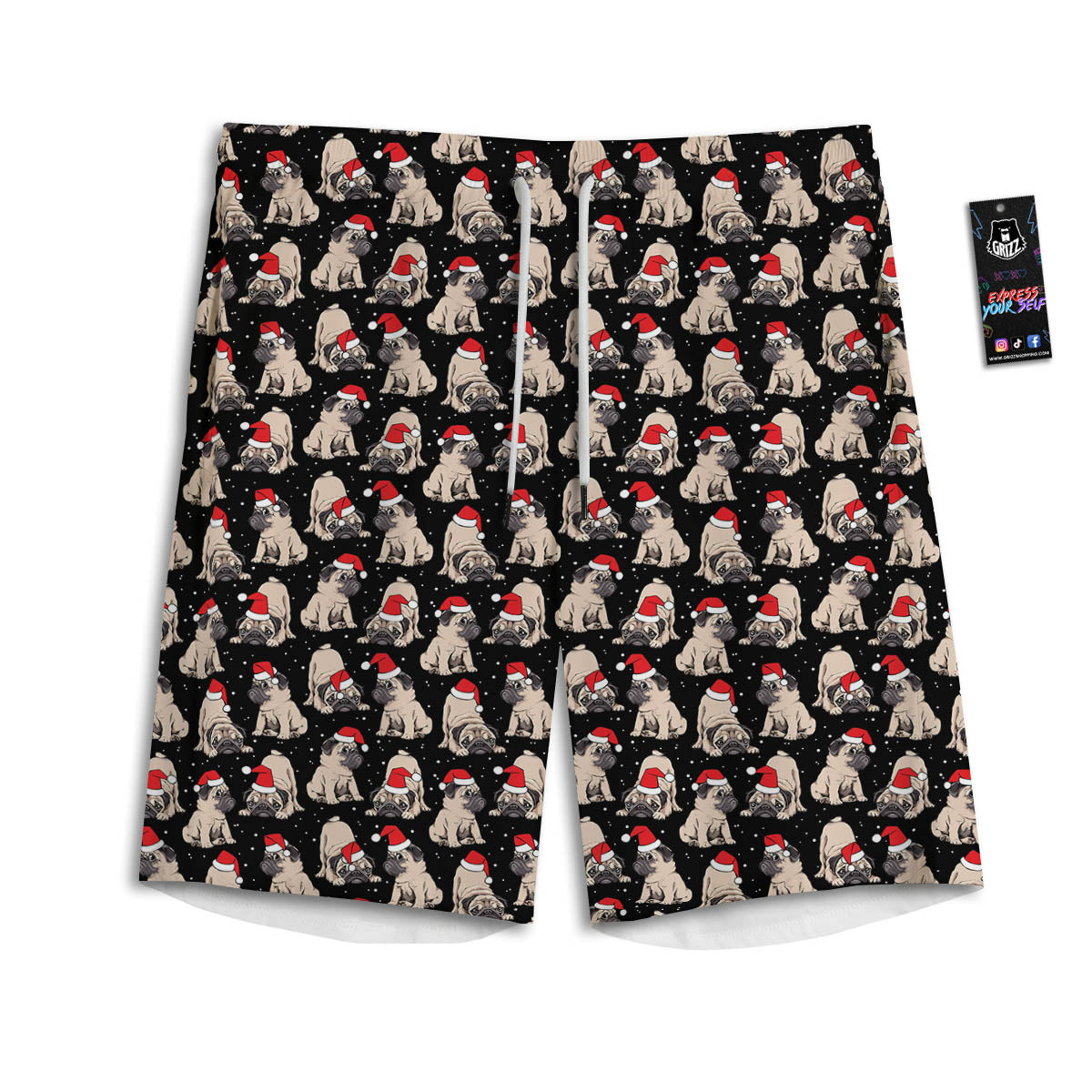 Pug Christmas Santa Print Pattern Men's Athletic Shorts