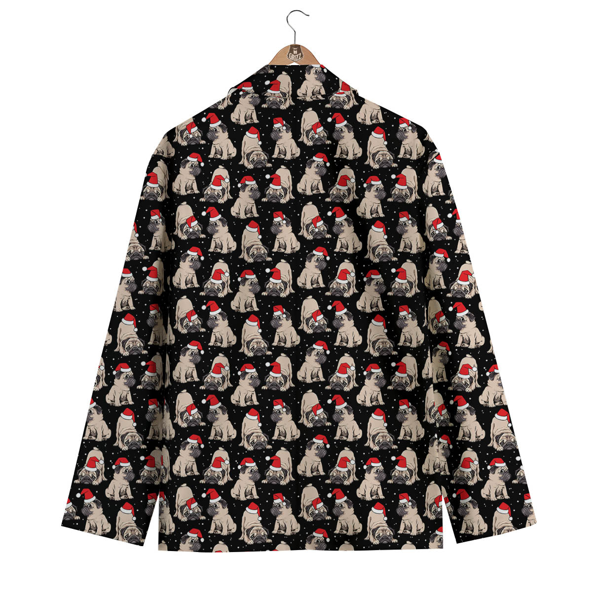Pug Christmas Santa Print Pattern Men's Blazer-grizzshop