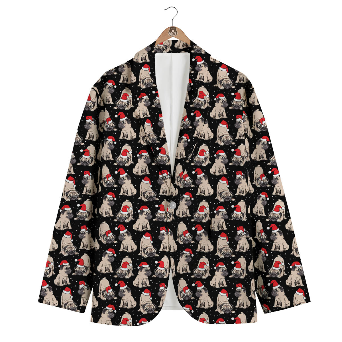 Pug Christmas Santa Print Pattern Men's Blazer-grizzshop