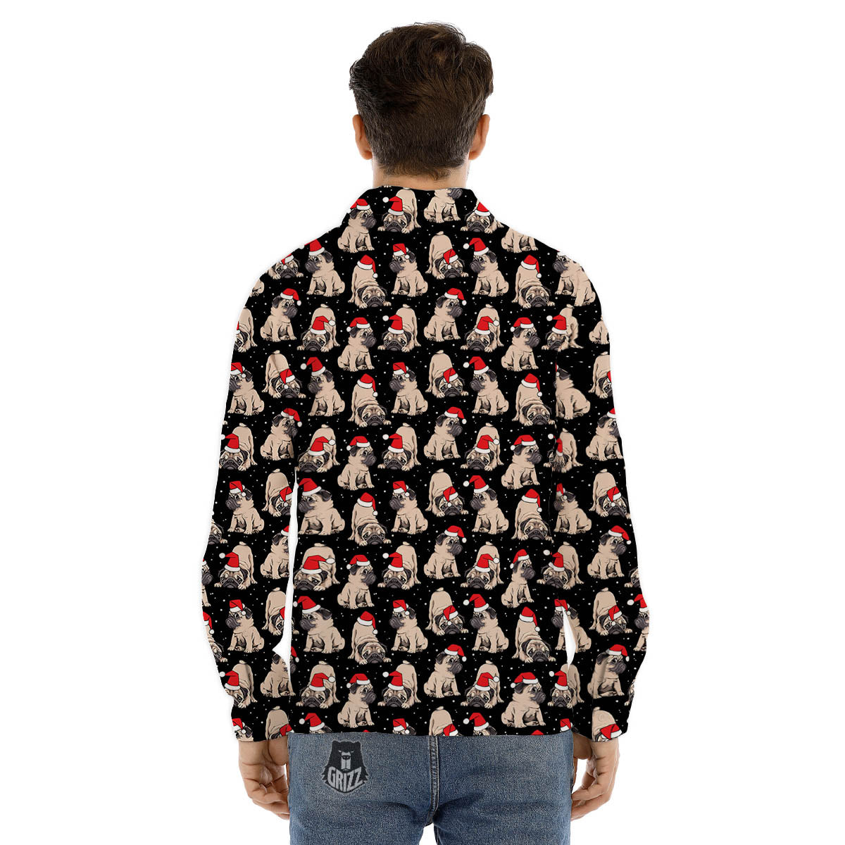 Pug Christmas Santa Print Pattern Men's Dress Shirts-grizzshop