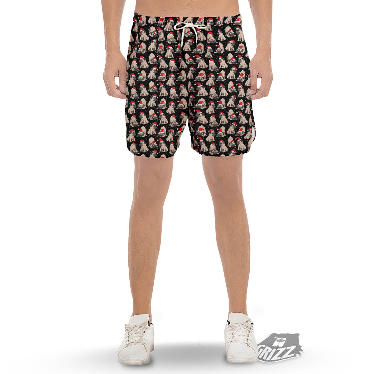 Pug Christmas Santa Print Pattern Men's Gym Shorts-grizzshop