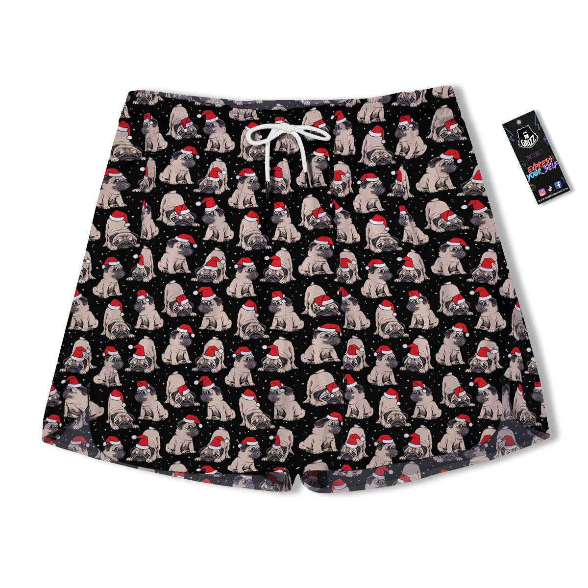 Pug Christmas Santa Print Pattern Men's Running Shorts-grizzshop