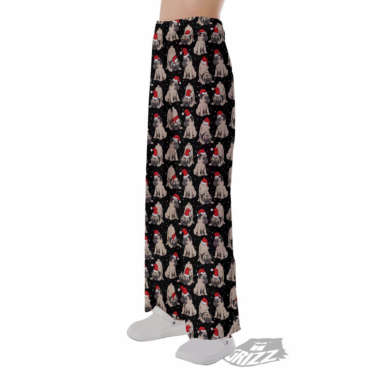 Pug Christmas Santa Print Pattern Pajama Pants-grizzshop
