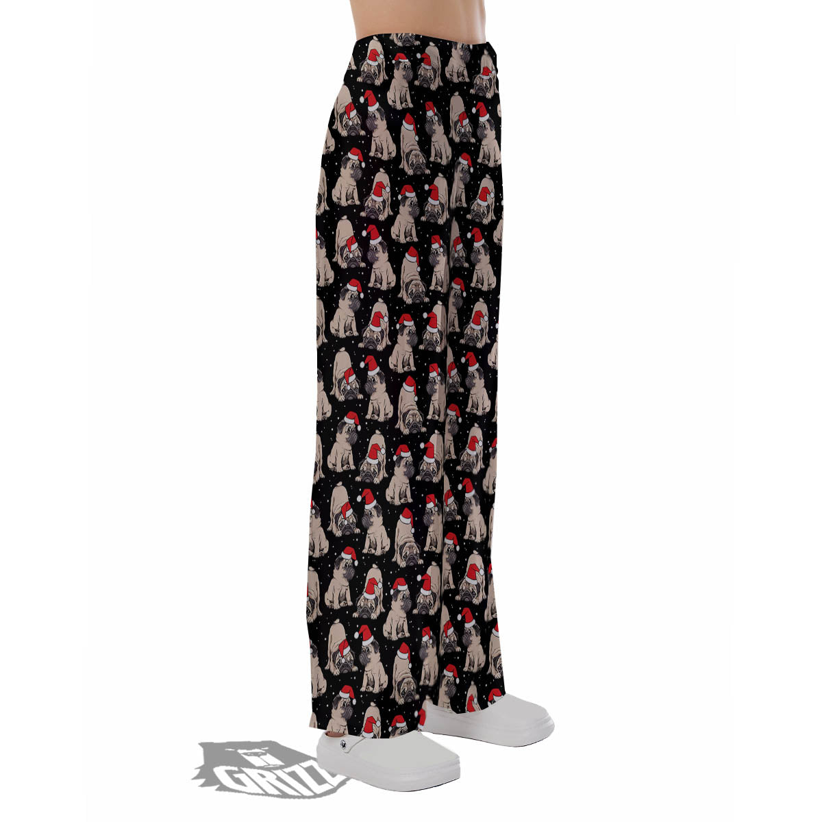 Pug Christmas Santa Print Pattern Pajama Pants-grizzshop