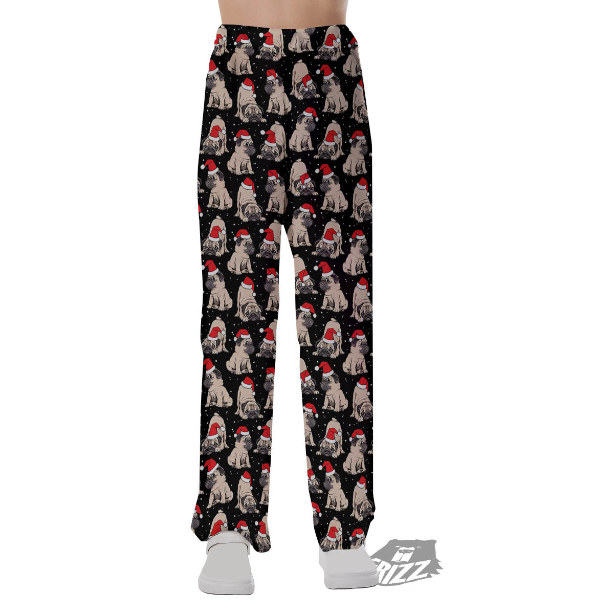 Pug Christmas Santa Print Pattern Pajama Pants-grizzshop