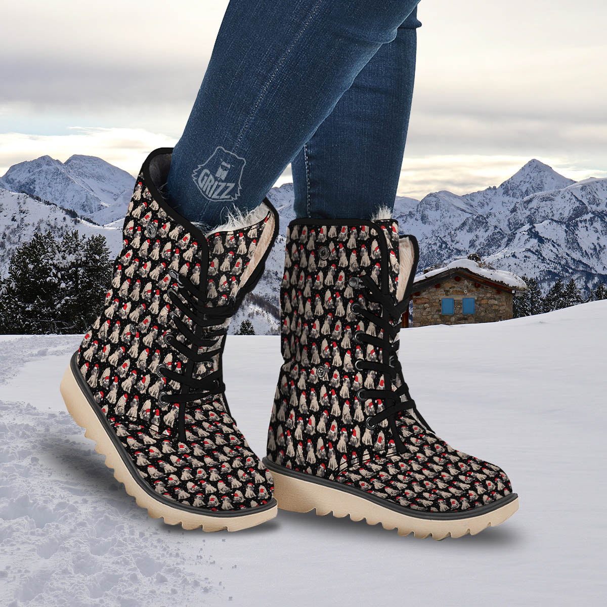 Pug Christmas Santa Print Pattern Snow Boots-grizzshop