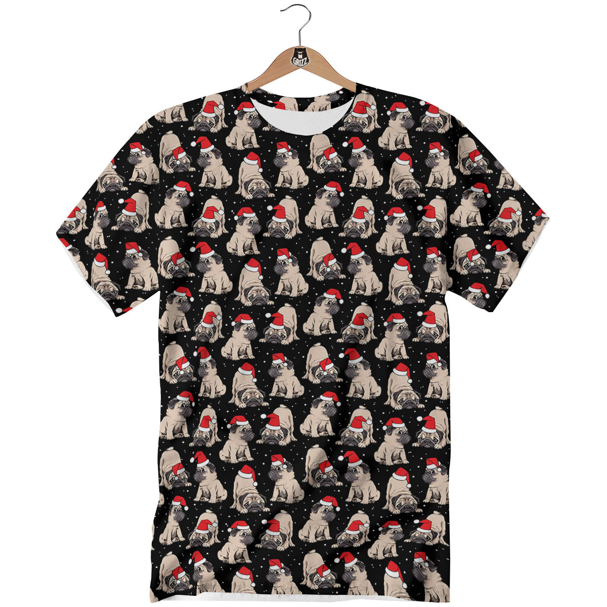 Pug Christmas Santa Print Pattern T-Shirt-grizzshop