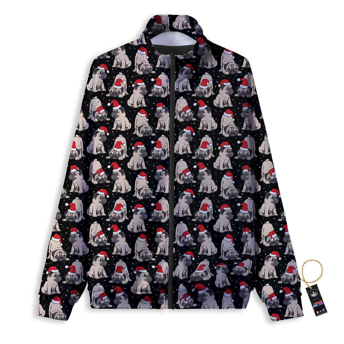 Pug Christmas Santa Print Pattern Track Jacket-grizzshop
