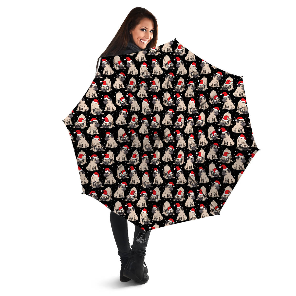 Pug Christmas Santa Print Pattern Umbrella-grizzshop