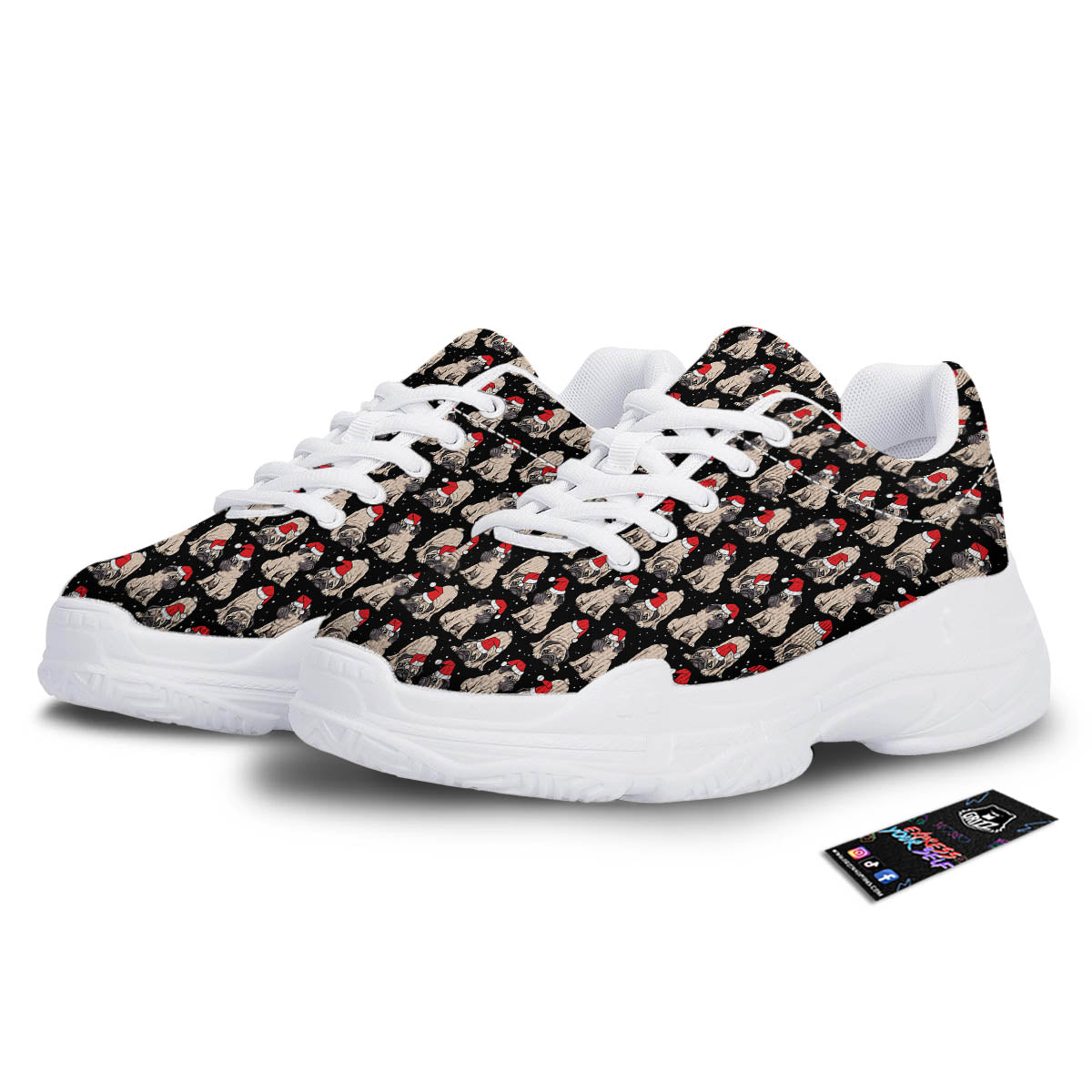 Pug Christmas Santa Print Pattern White Chunky Shoes-grizzshop
