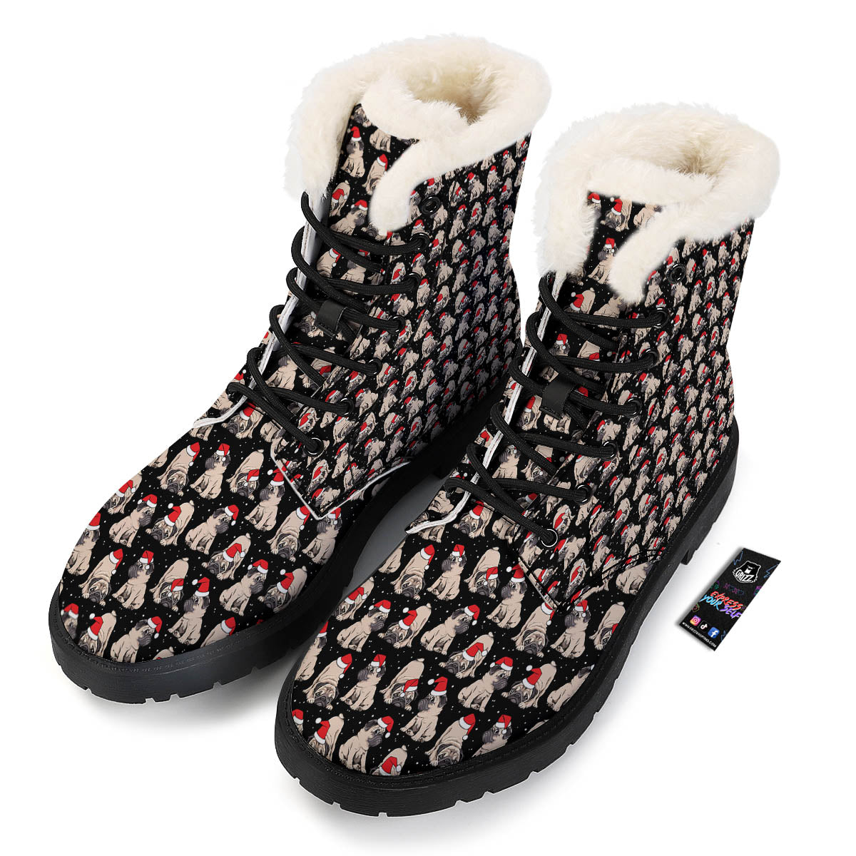 Pug Christmas Santa Print Pattern Winter Boots-grizzshop