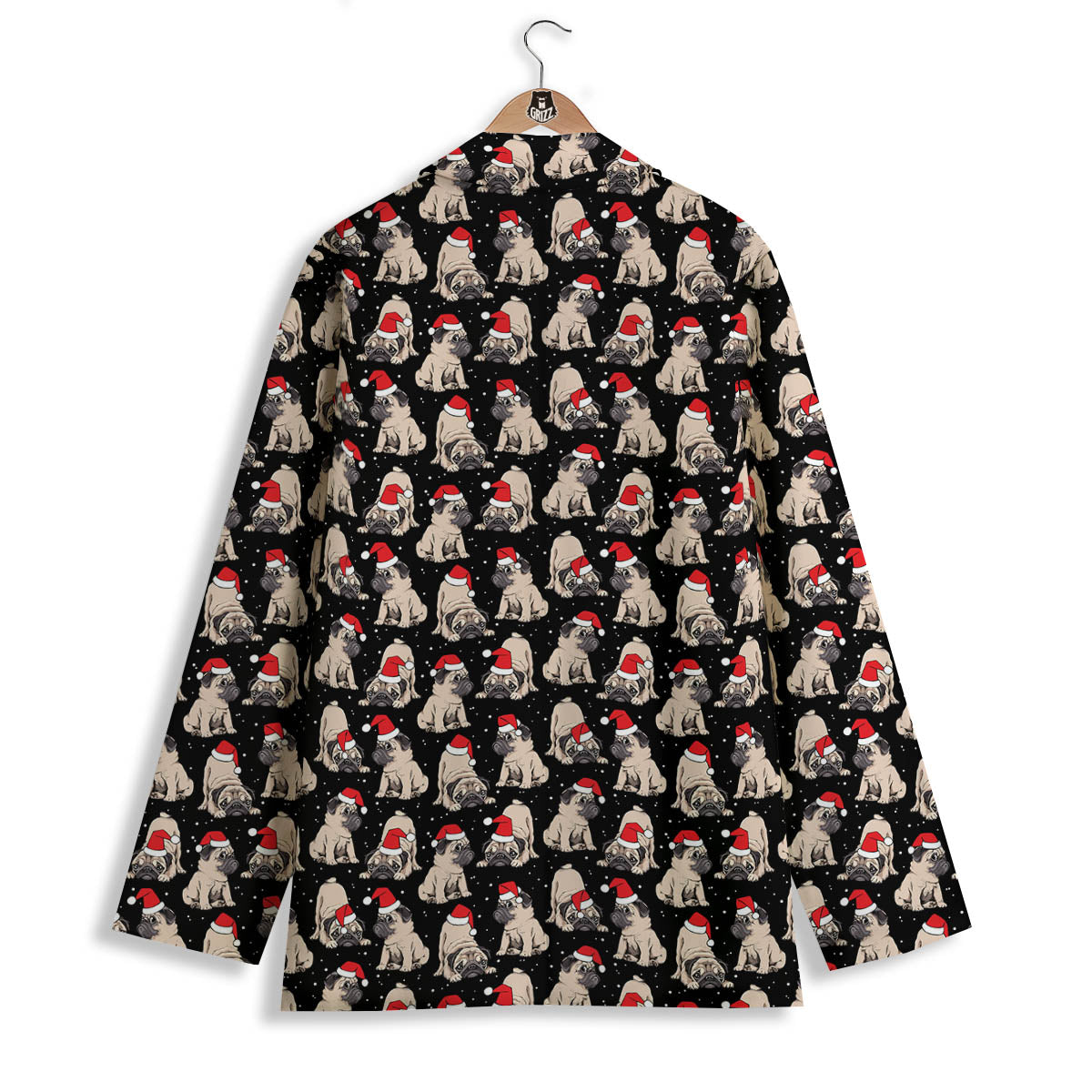 Pug Christmas Santa Print Pattern Women's Blazer-grizzshop