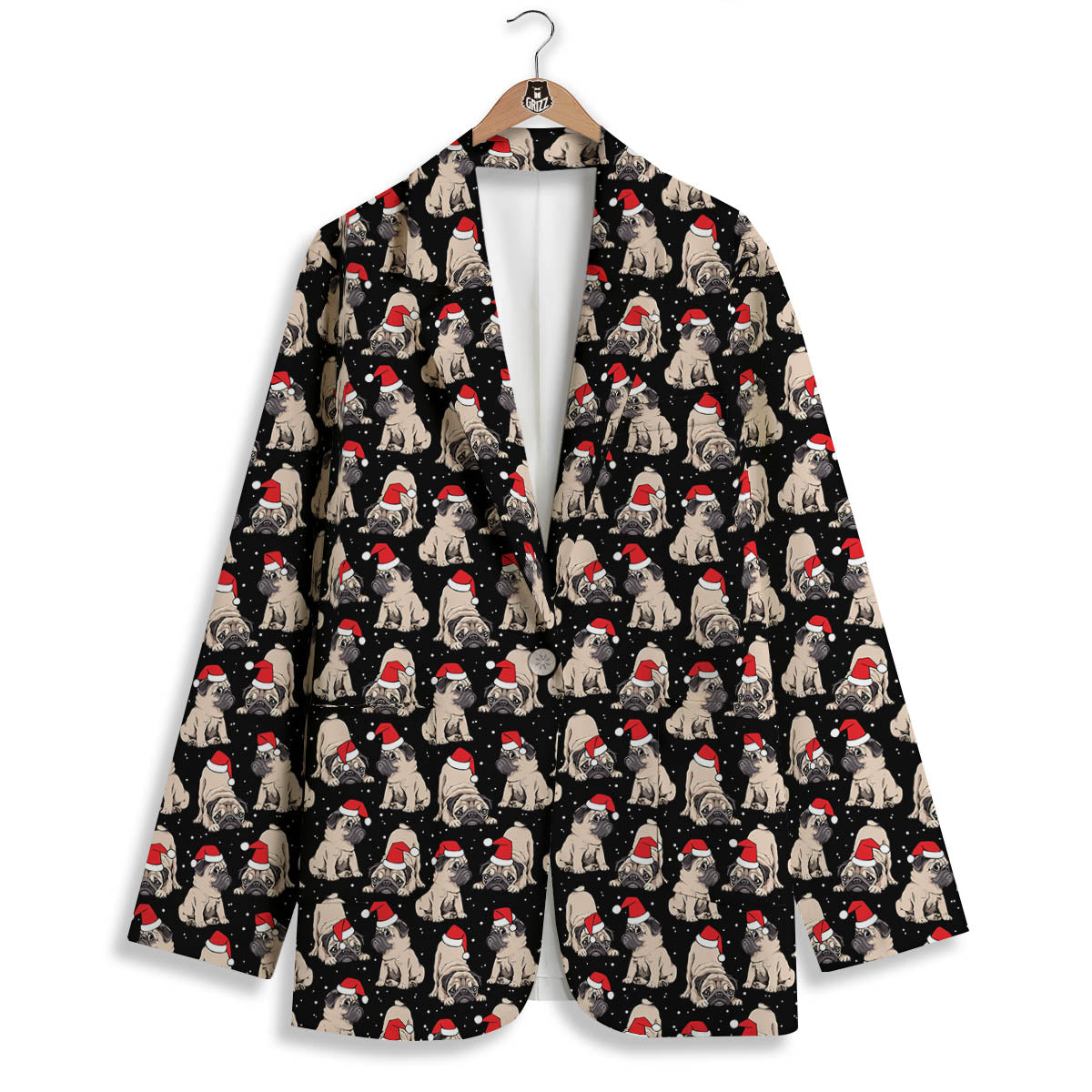 Pug Christmas Santa Print Pattern Women's Blazer-grizzshop