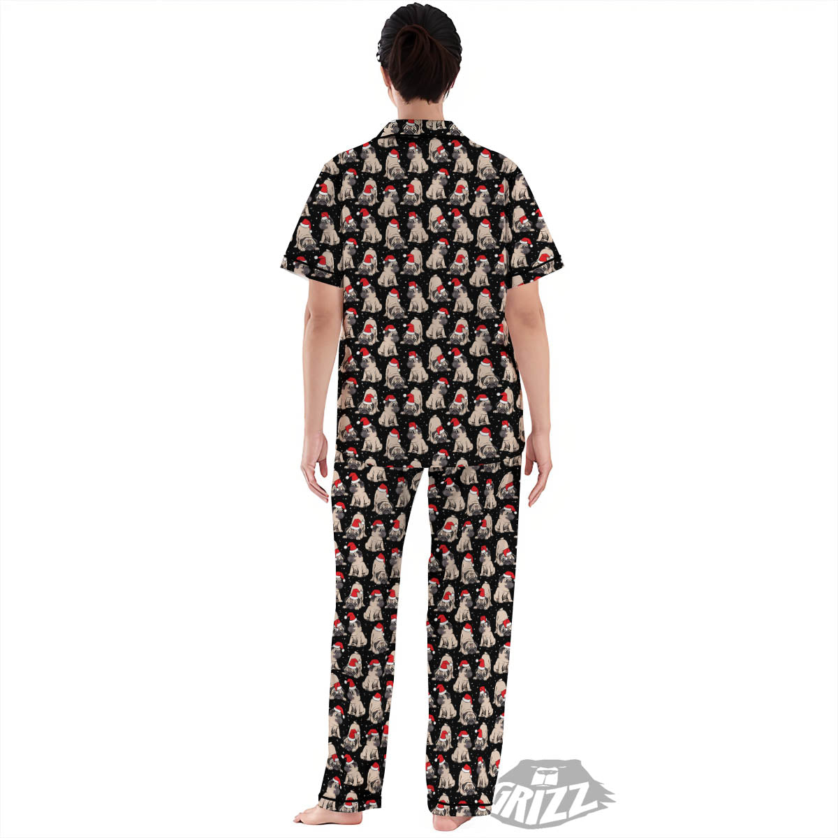 Pug Christmas Santa Print Pattern Women's Pajamas Set-grizzshop